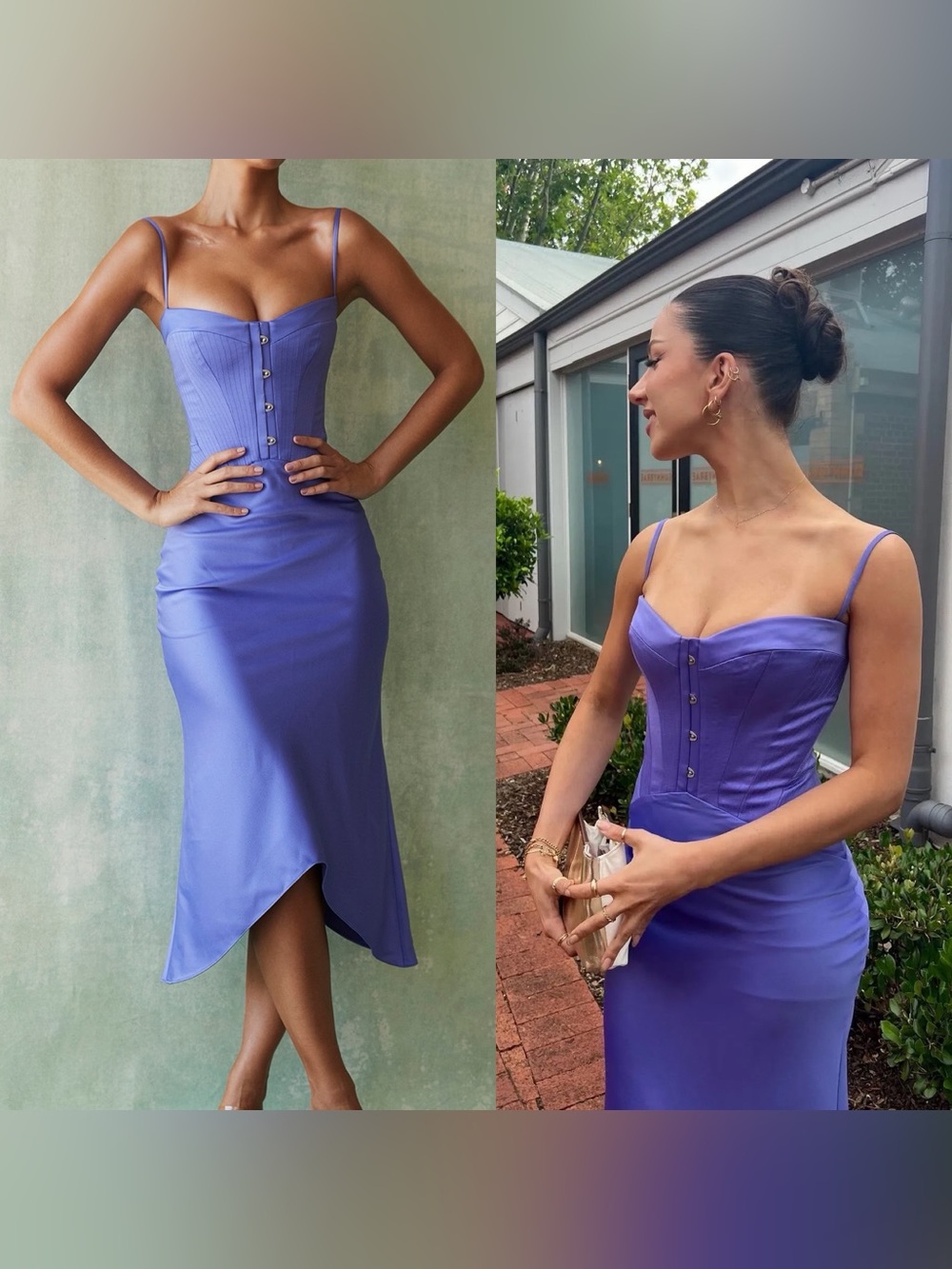 NEW! House of CB- IMOGE Periwinkle Satin Corset Midi Dress Purple Size Small
